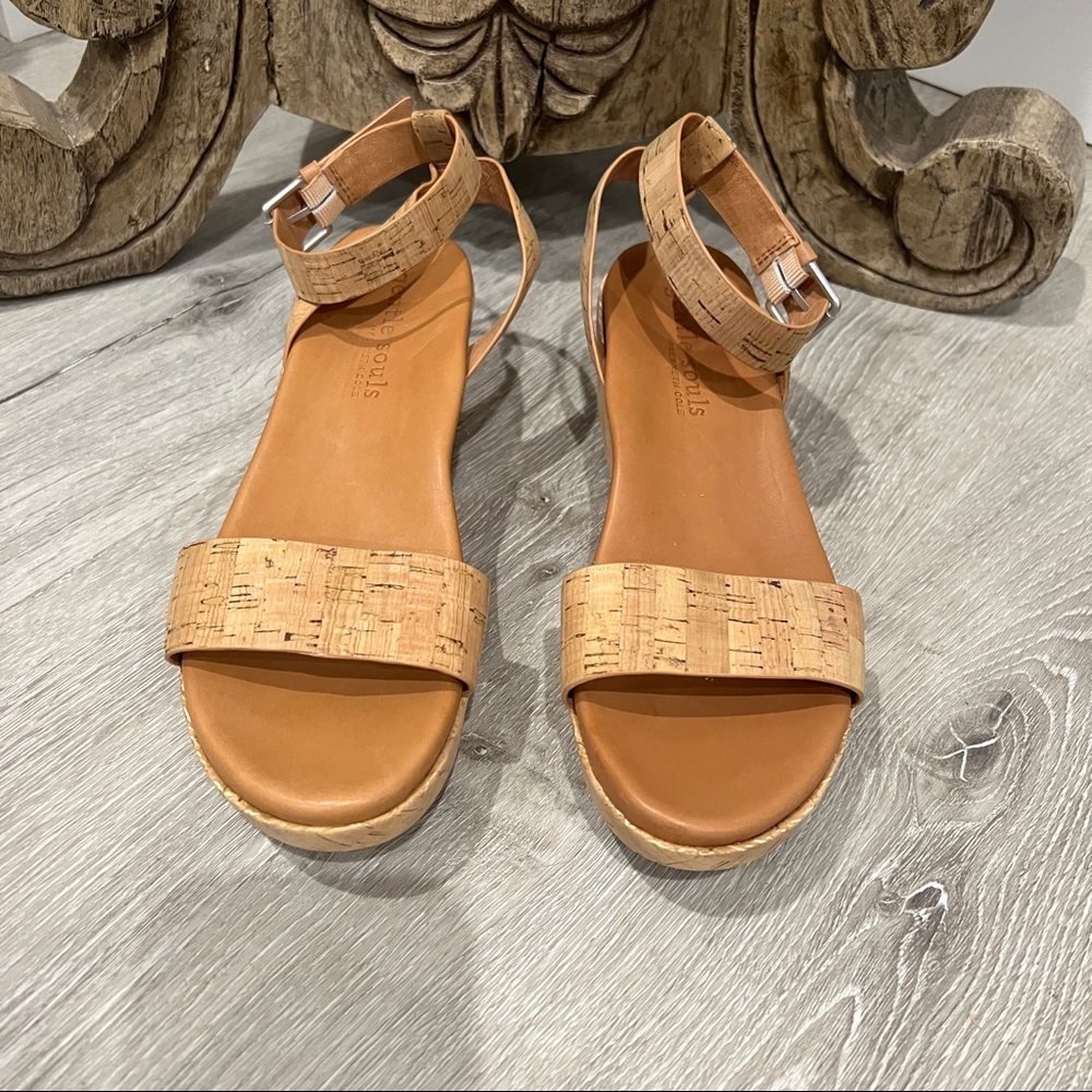 GENTLE SOULS By Kenneth Cole Morrie Wedge Cork Sandal Ankle Strap Size 10 Women